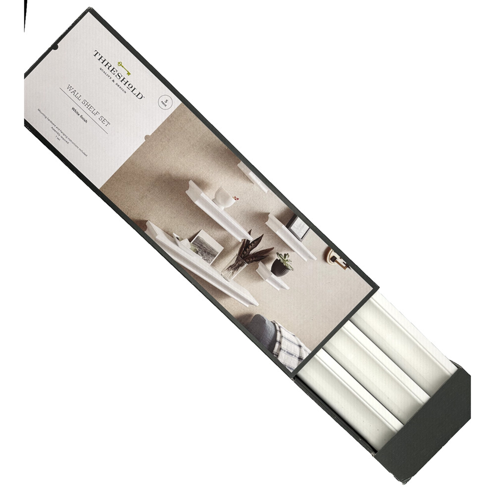 Threshold 5-Piece Wood Floating Shelf Set – Traditional Wall Wedge Shelves-White